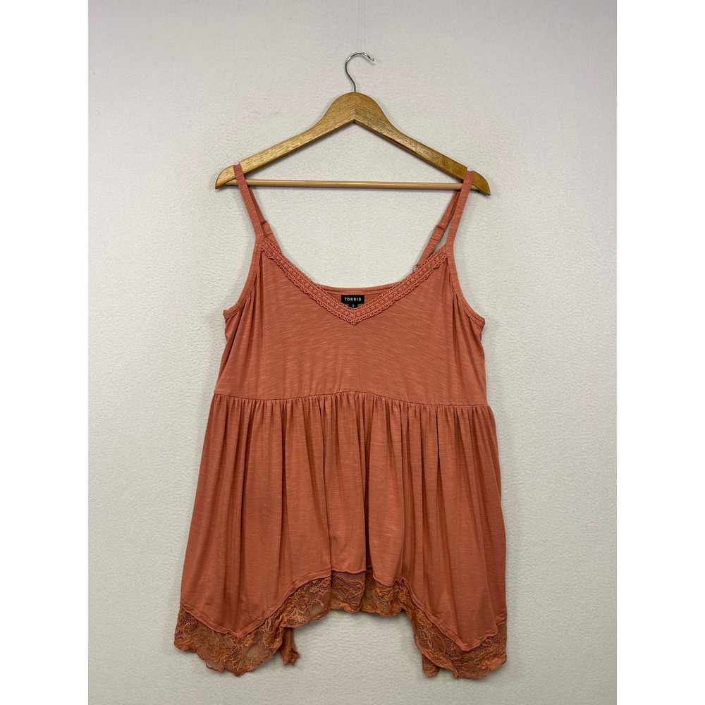 Boho Cottagecore Torrid Womens 2 Terracotta Lace Trim Babydoll Camisole Top